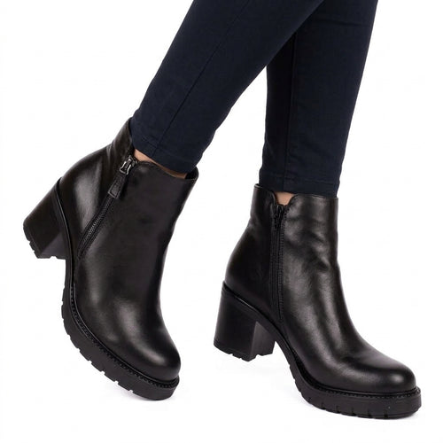 Ghete Damă Piele Naturală - Toc 6.5 cm , 086 negru