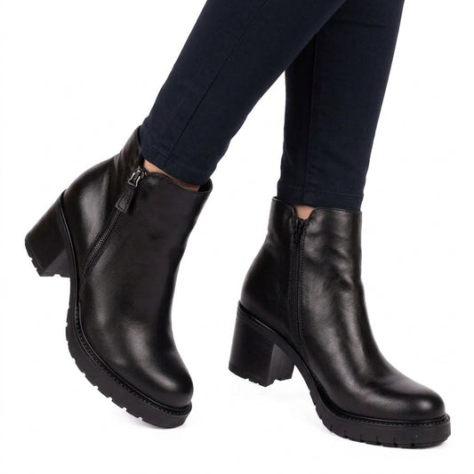 Ghete Damă Piele Naturală - Toc 6.5 cm , 086 negru