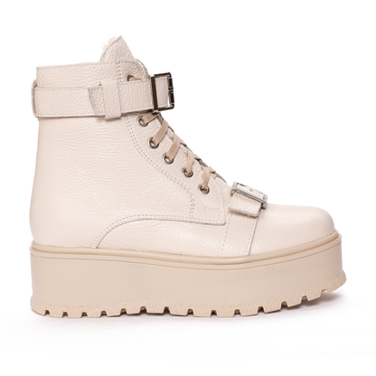Ghete Dama Piele Naturala Platforma Beige 078