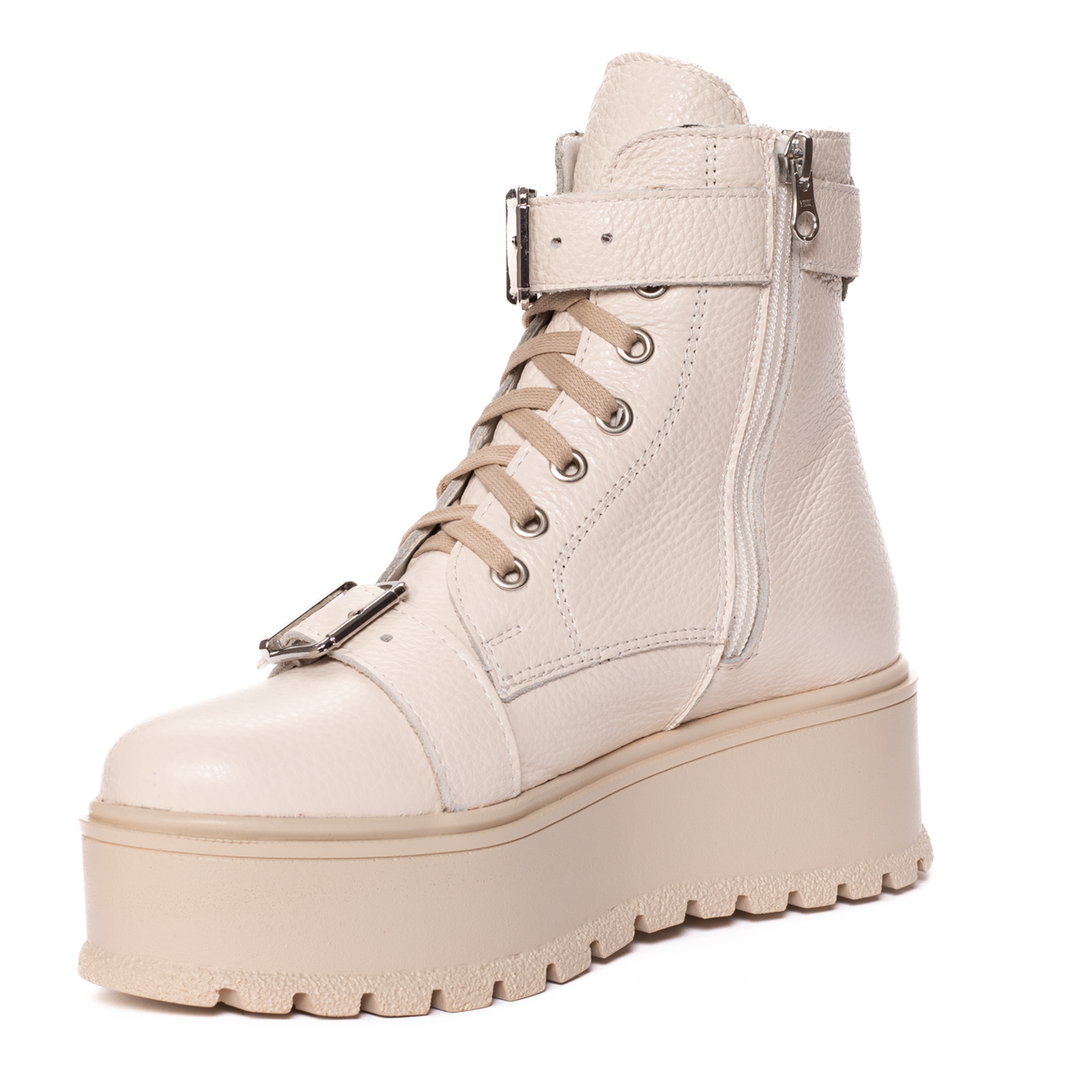 Ghete Dama Piele Naturala Platforma Beige 078