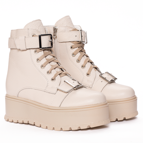 Ghete Dama Piele Naturala Platforma Beige 078
