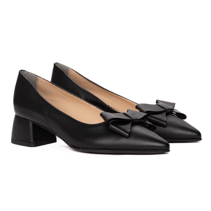 Pantofi Dama Piele Naturala Toc Gros Negri 1460