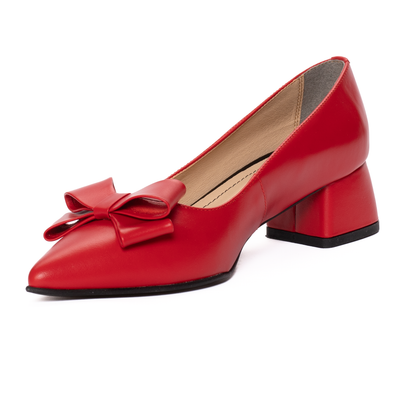 Pantofi Dama Piele Naturala Toc Gros Rosii 1460
