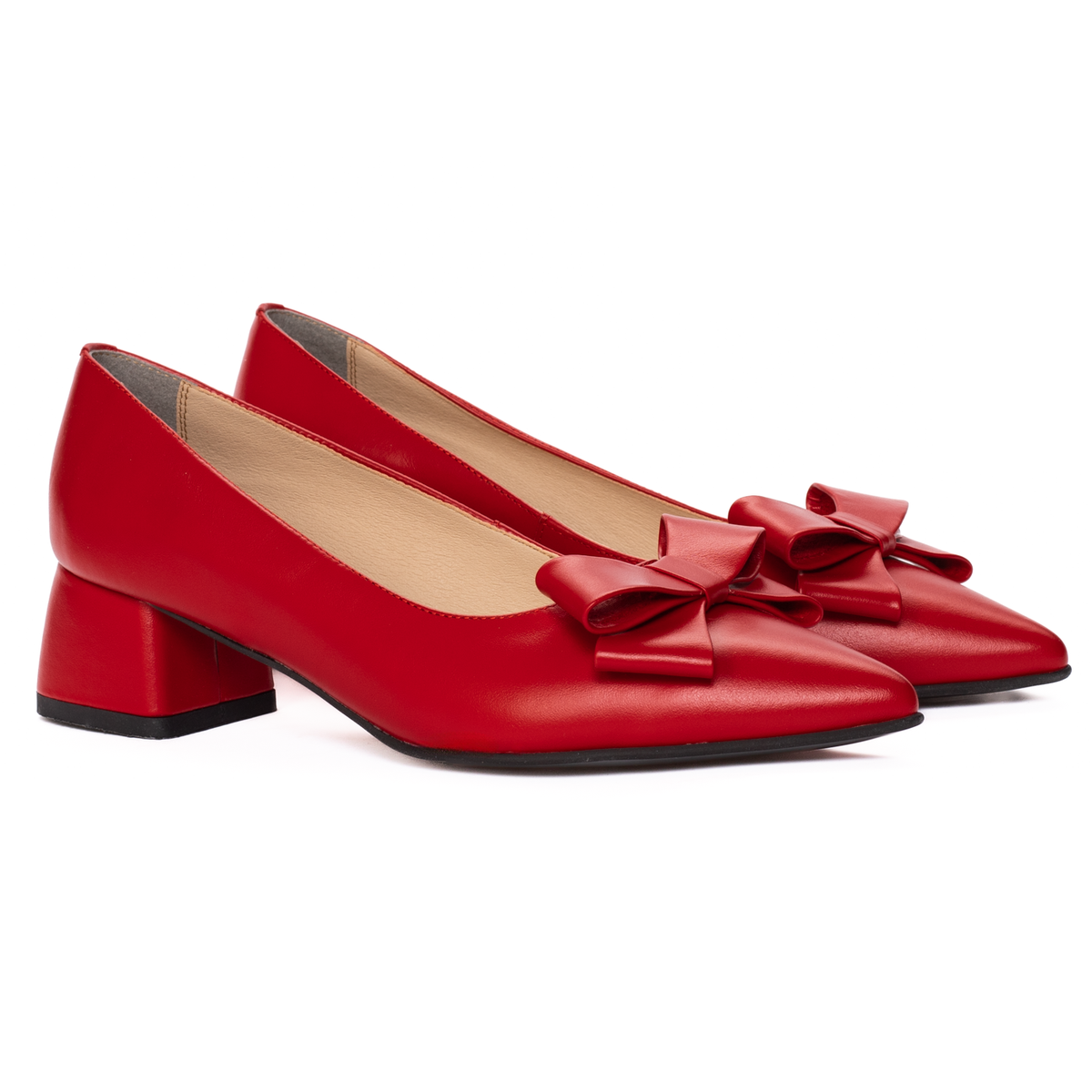 Pantofi Dama Piele Naturala Toc Gros Rosii 1460