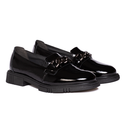 Mocasini Damă Piele Naturală Lăcuită - Negru Lena