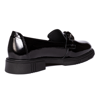 Mocasini Damă Piele Naturală Lăcuită - Negru Lena