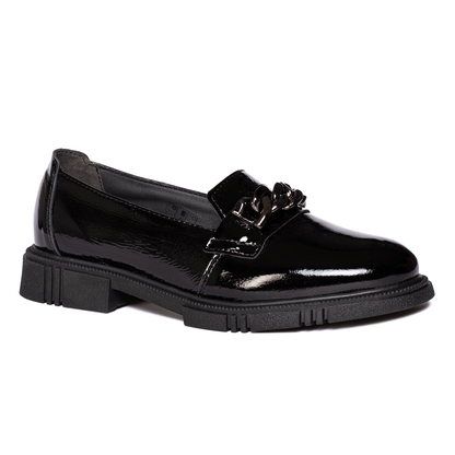Mocasini Damă Piele Naturală Lăcuită - Negru Lena