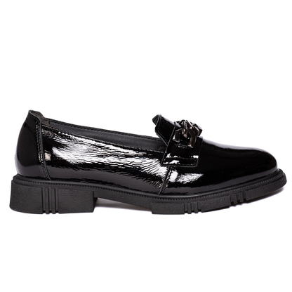 Mocasini Damă Piele Naturală Lăcuită - Negru Lena