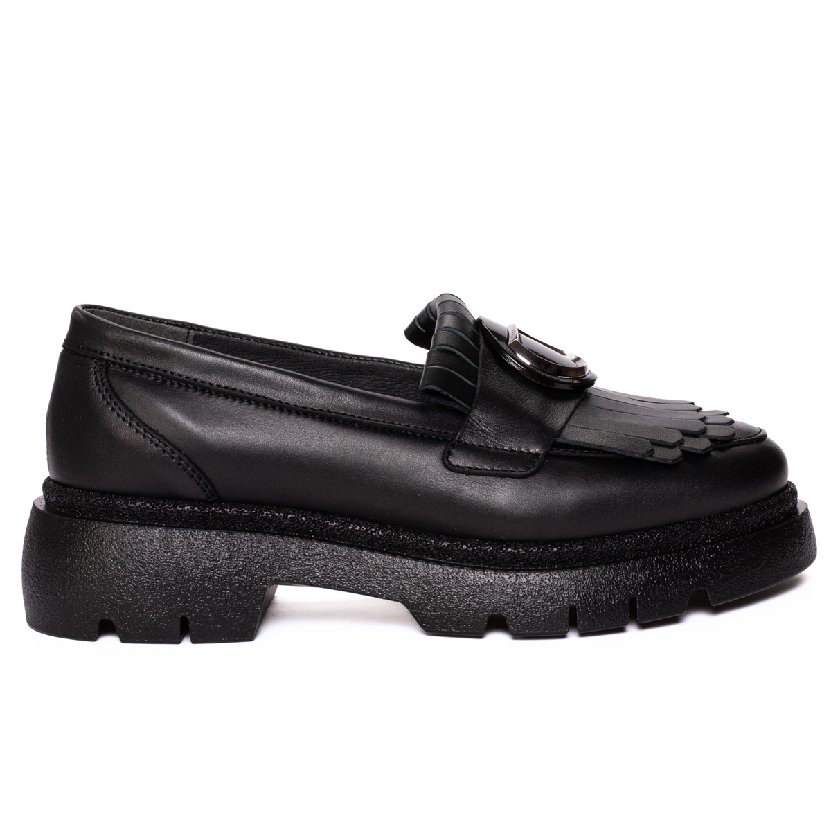 Mocasini Damă Piele Naturală cu Franjuri - Negru FL