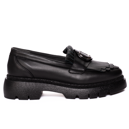 Mocasini Damă Piele Naturală cu Franjuri - Negru FL