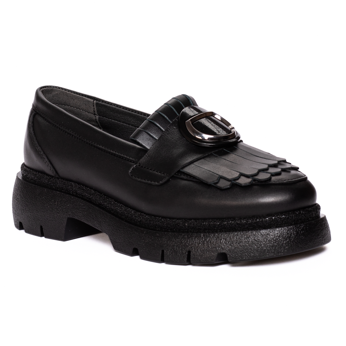 Mocasini Damă Piele Naturală cu Franjuri - Negru FL
