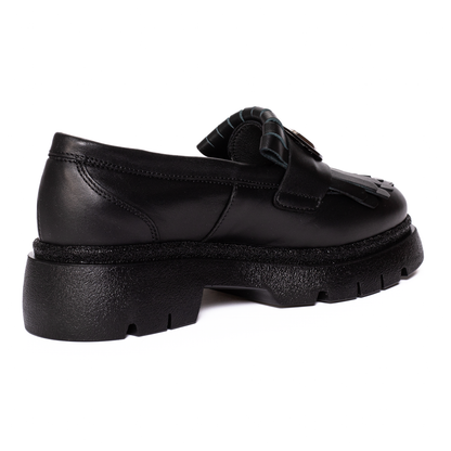 Mocasini Damă Piele Naturală cu Franjuri - Negru FL