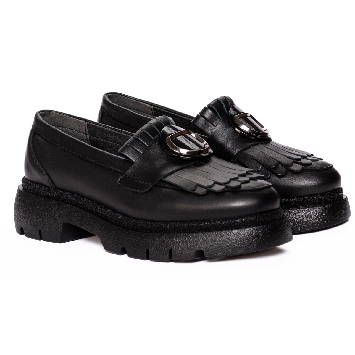 Mocasini Damă Piele Naturală cu Franjuri - Negru FL