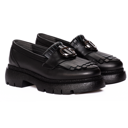 Mocasini Damă Piele Naturală cu Franjuri - Negru FL