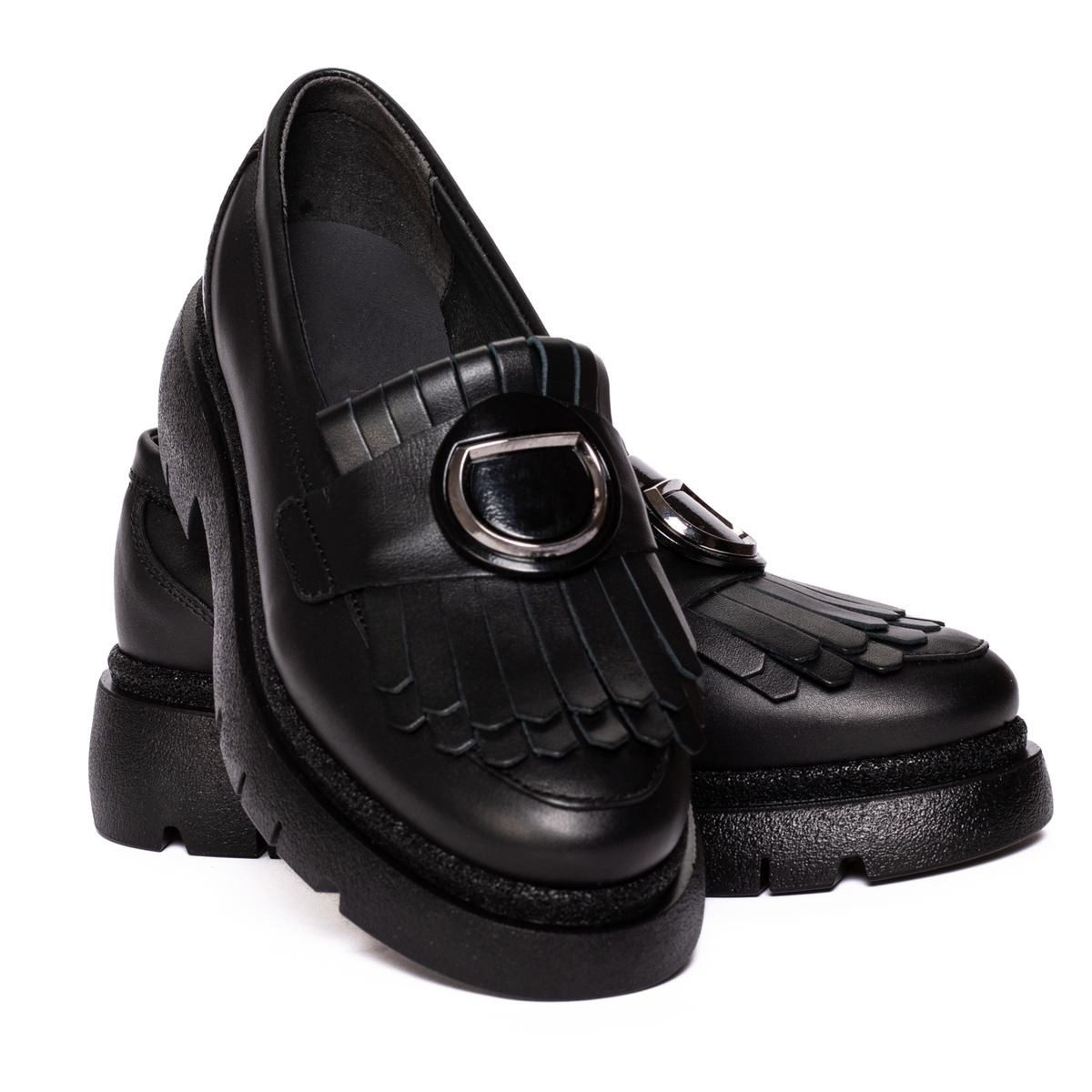 Mocasini Damă Piele Naturală cu Franjuri - Negru FL