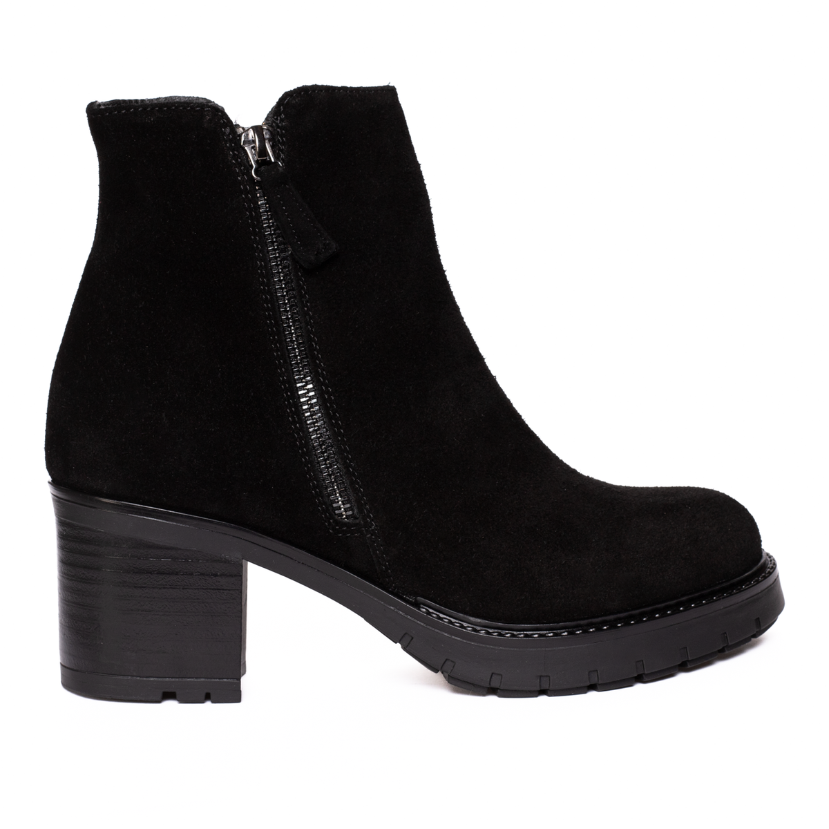 Ghete Elegante din Piele Naturală Întoarsă cu Toc Gros 086 negru velur