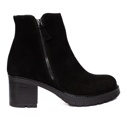Ghete Elegante din Piele Naturală Întoarsă cu Toc Gros 086 negru velur