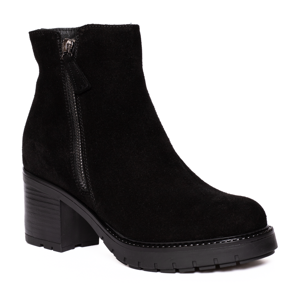Ghete Elegante din Piele Naturală Întoarsă cu Toc Gros 086 negru velur