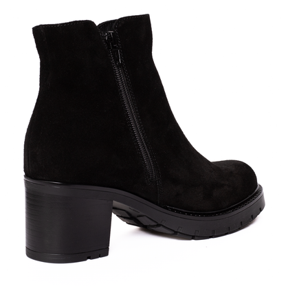 Ghete Elegante din Piele Naturală Întoarsă cu Toc Gros 086 negru velur