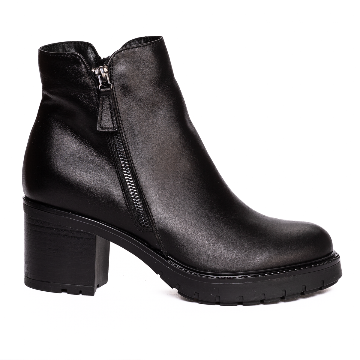 Ghete Damă Piele Naturală - Toc 6.5 cm , 086 negru