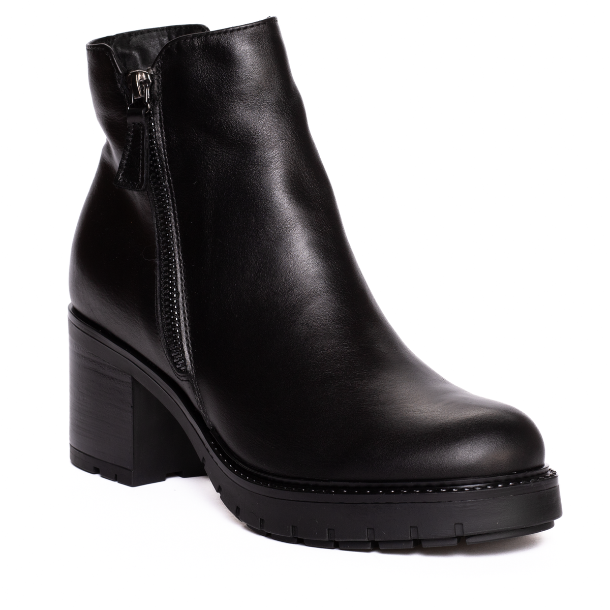 Ghete Damă Piele Naturală - Toc 6.5 cm , 086 negru