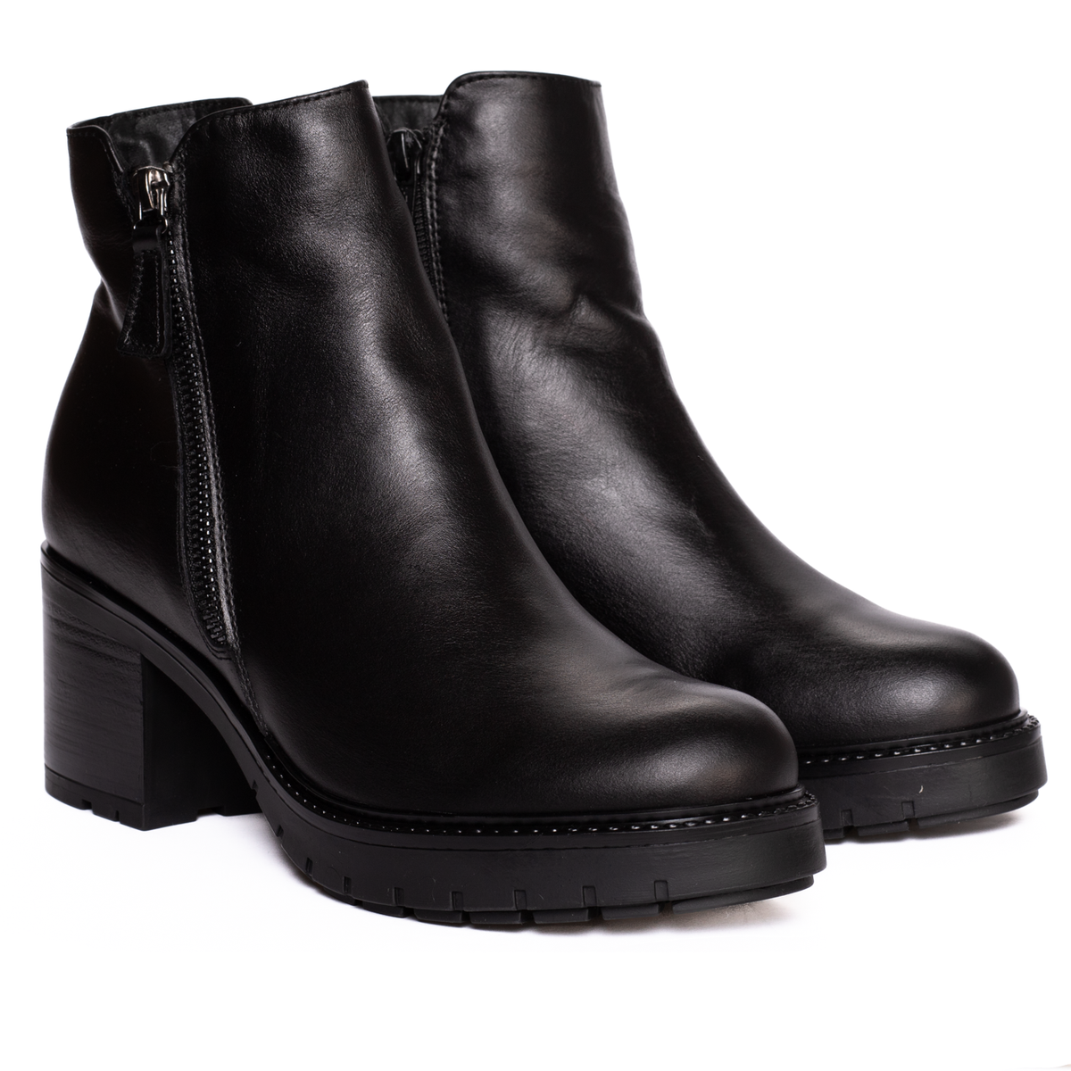 Ghete Damă Piele Naturală - Toc 6.5 cm , 086 negru