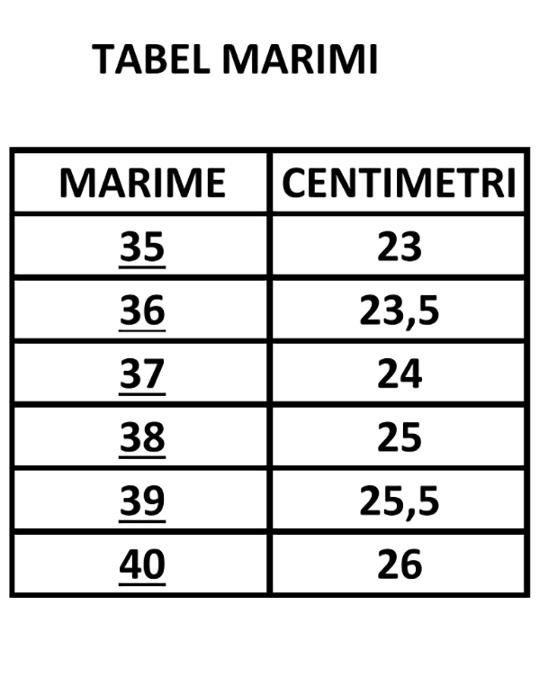 Ghid mărimi Sandale dama 959 bej