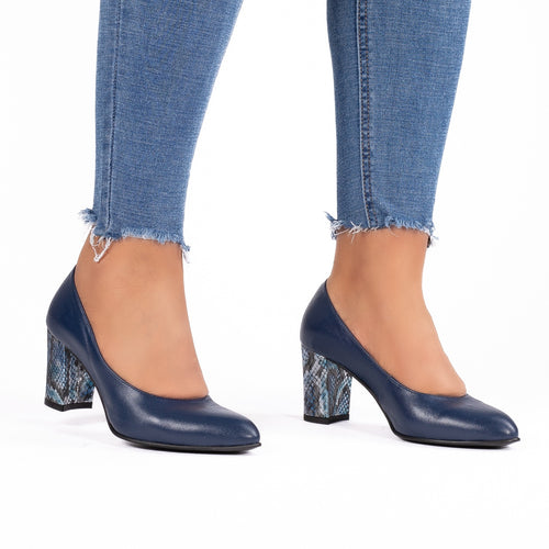 Pantofi dama 3015 albastru toc colorat
