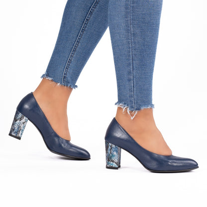 Pantofi dama 3015 albastru toc colorat