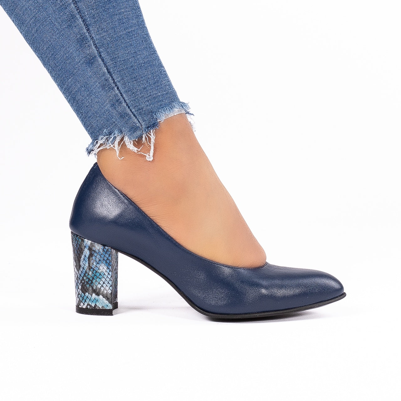 Pantofi dama 3015 albastru toc colorat