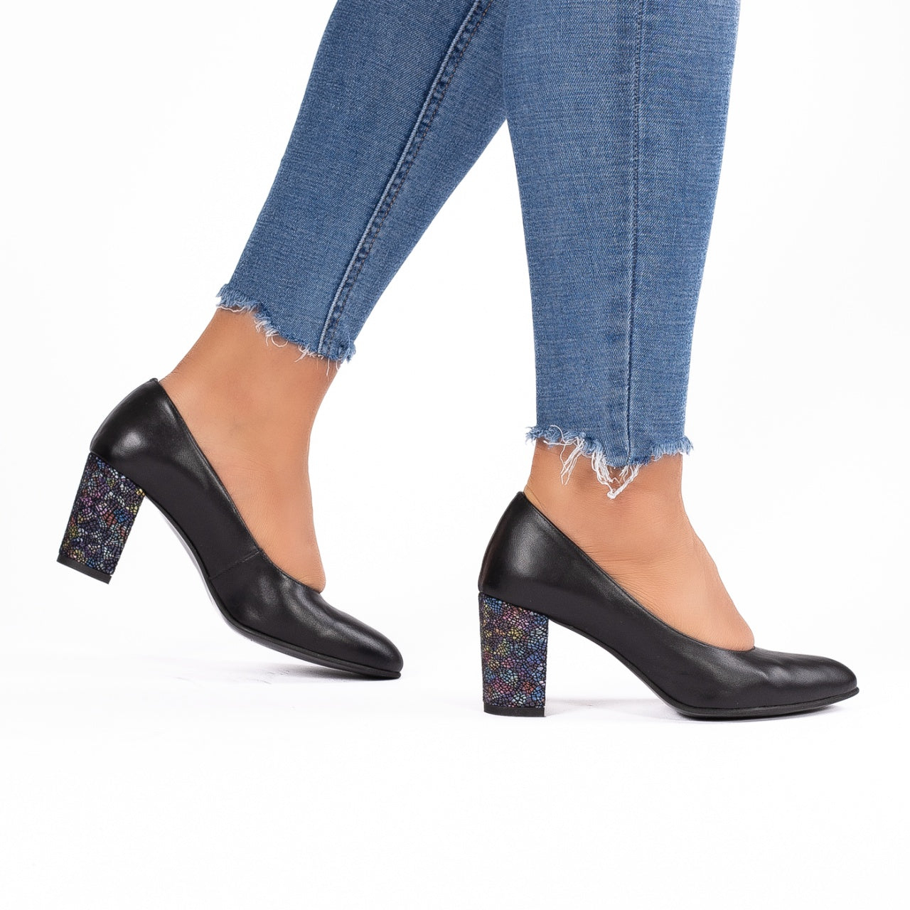 Pantofi dama eleganti 3015 negru toc colorat
