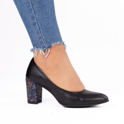 Pantofi dama eleganti 3015 negru toc colorat
